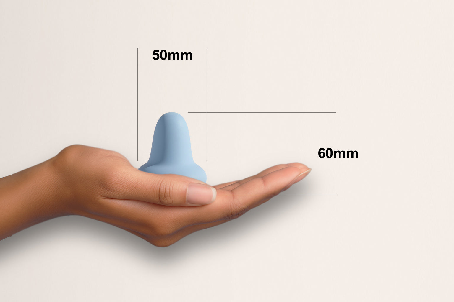 AYA POINT vibrating massager being held in hand with measurements